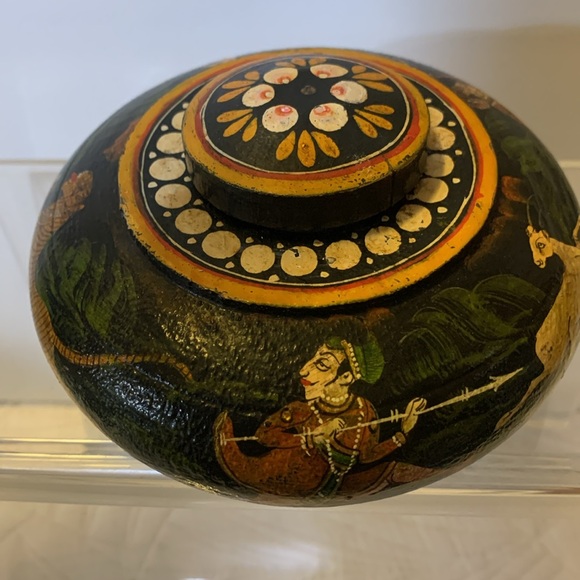 Hand painted trinket container wood vintage - Picture 3 of 17